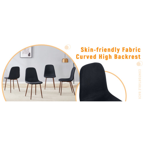Luxury Simple Chair - Set Of 4 BLACK Linen-Cotton Material High Resilience Chair