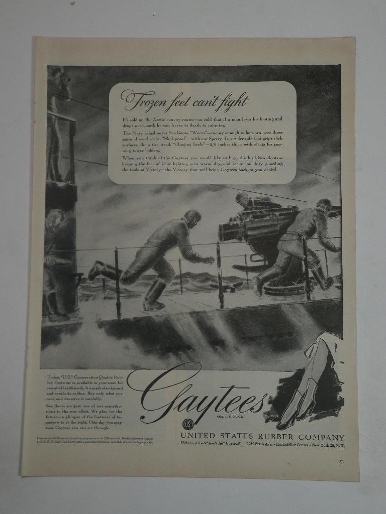 Magazine Ad* - 1943 - Gaytees - World War II - Sea Boots - U.S. Rubber Co.