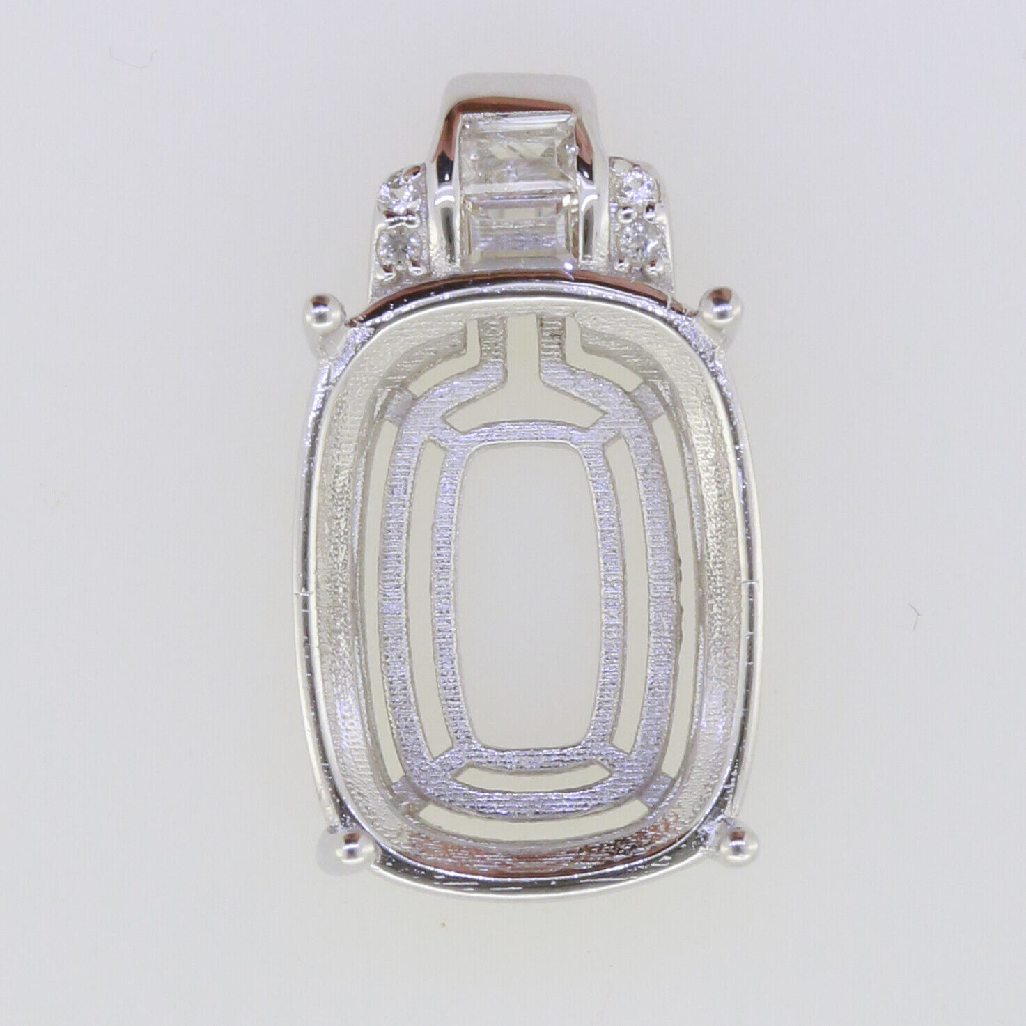 Sterling Silver Semi Mount Pendant Setting Cushion Cu 16X12mm Scroll
