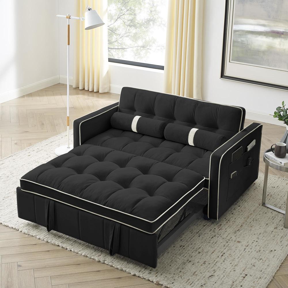 55.5" Pull Out Sleep Sofa Bed 2 Seater Loveseats Sofa Couch with side pockets