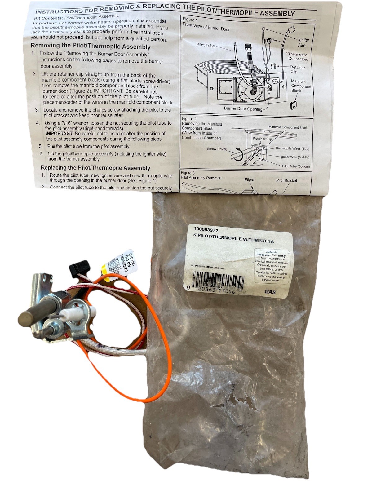 Gas Pilot Thermopile Assembly W/TUBING 100093972