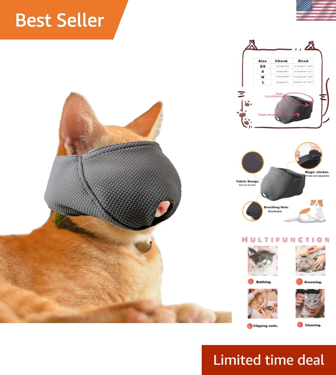 Cat Muzzle with Breathable Mesh, Cat Mouth Guard Muzzle for Prevent Biting Ch...