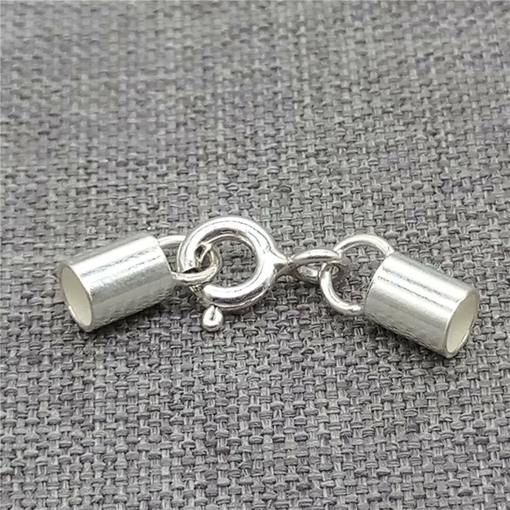 5 Sterling Silver Leather Cord End Cap Connector w/ Spring Ring Clasp