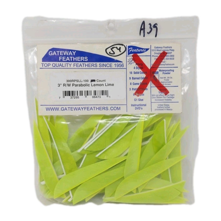 54 Count Gateway Arrow Feathers 3" Right Wing: Parabolic Lemon Lime Green
