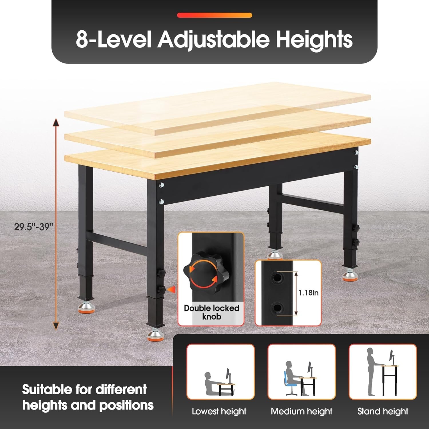 48 * 20" Adjustable Workbench 2000 LBS Load Capacity Heavy Duty Workstation