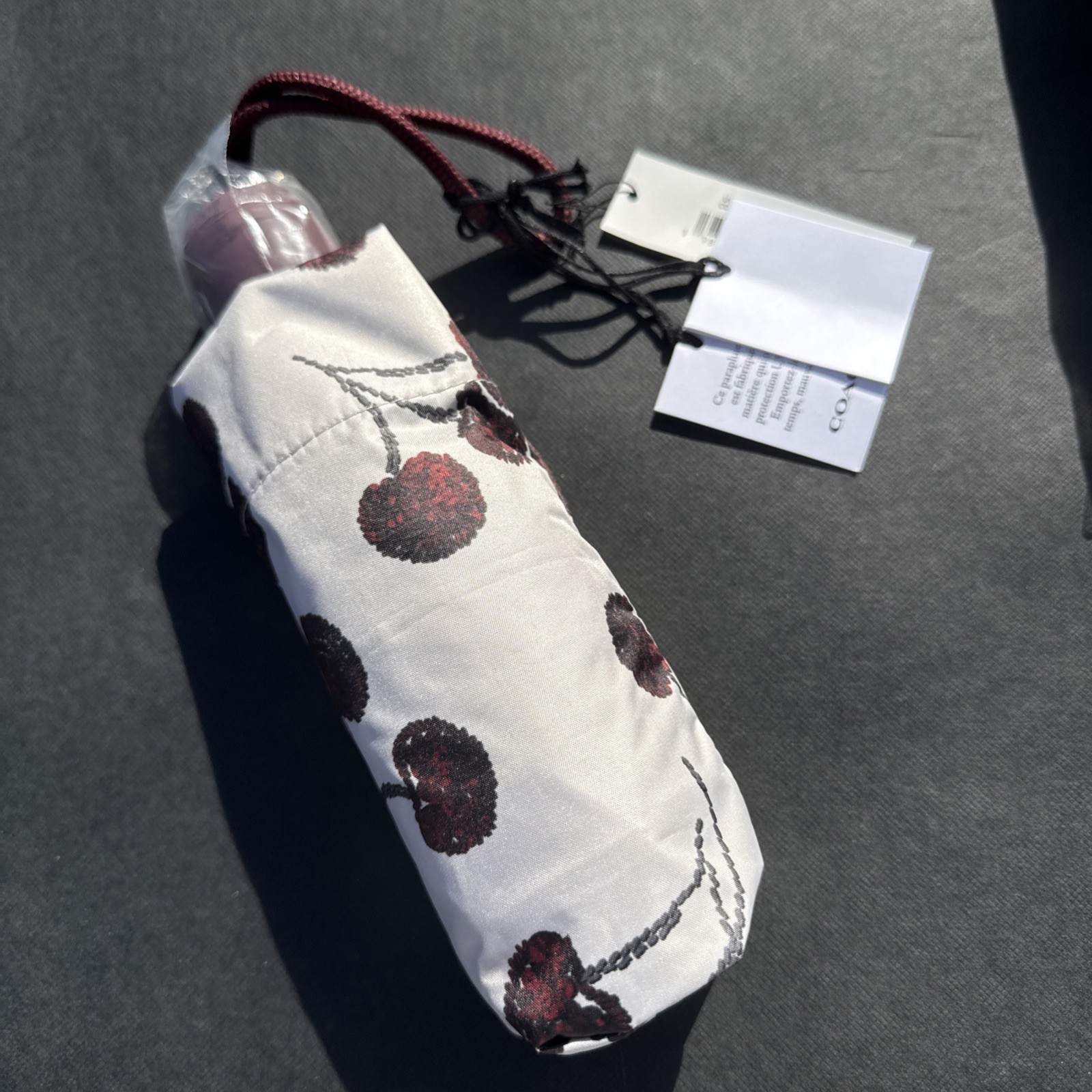 Coach UV Protection Mini Umbrella With Cherry Print CDF36 Silver/Chalk Multi