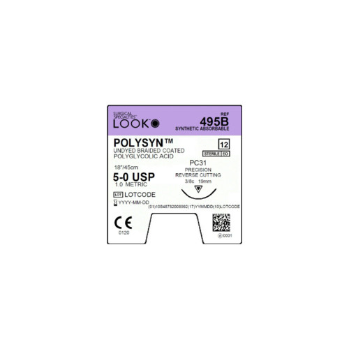 Look X495B Polysyn Undyed Sutures 5-0 18" PC31 3/8 Circle Precision 12/Pk