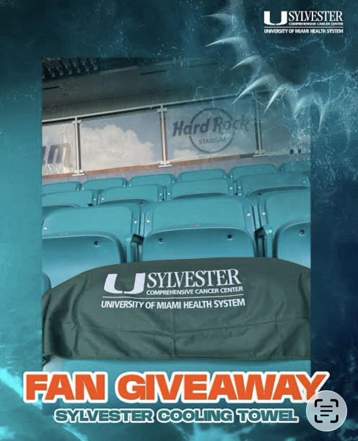 Sylvester Cancer Center UM health system Cooling Towel Green Dolphins Give Away