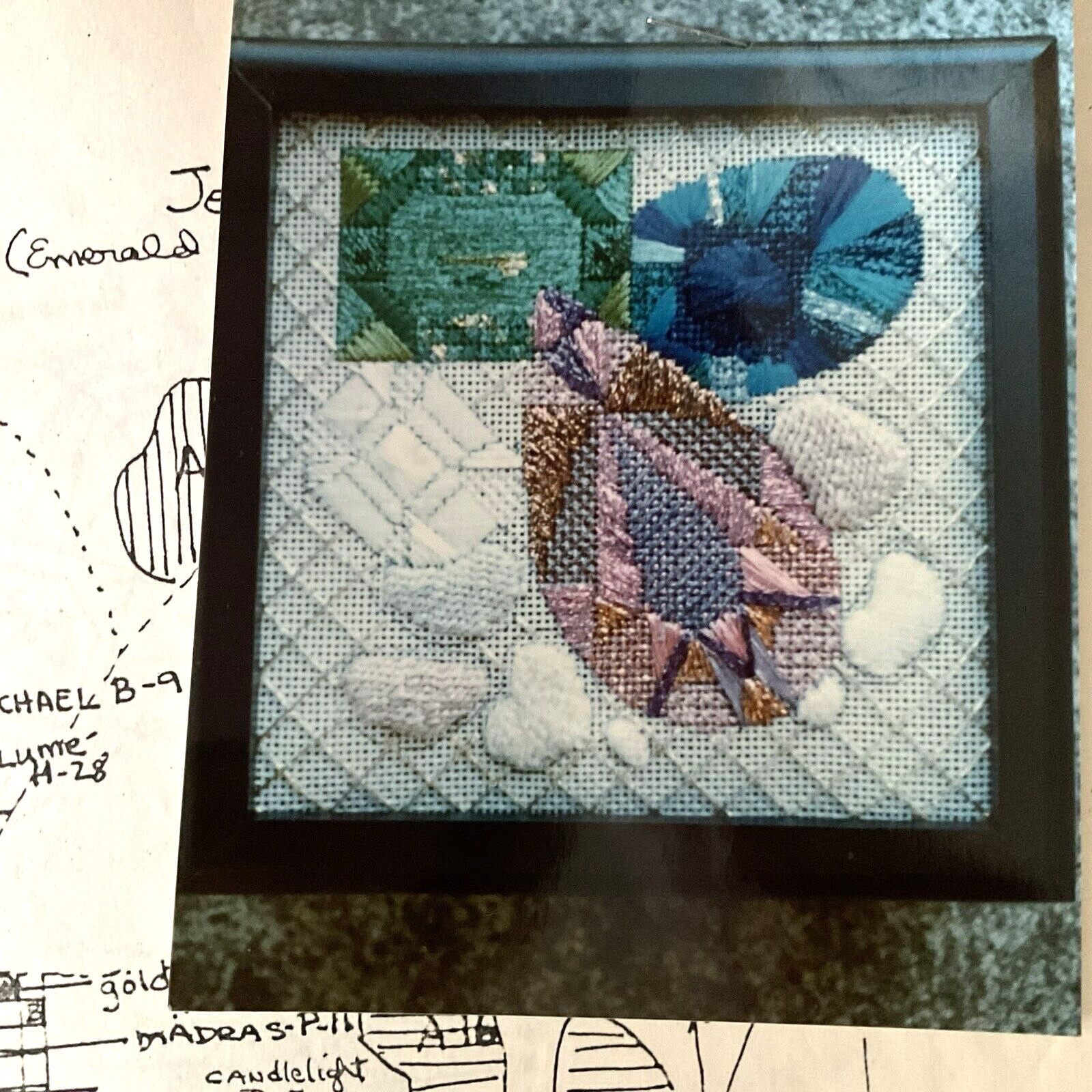 Needlepoint Chart Jewels Emerald Pearls Designed 18 Ct Canvas Unknown Designer