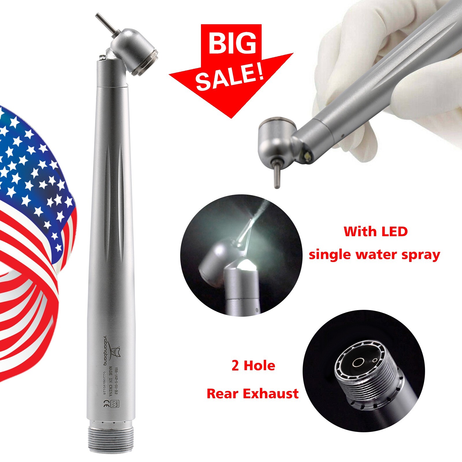 NSK Style Dental LED 45° Degree Surgical High Speed Handpiece Push Button 2 Hole