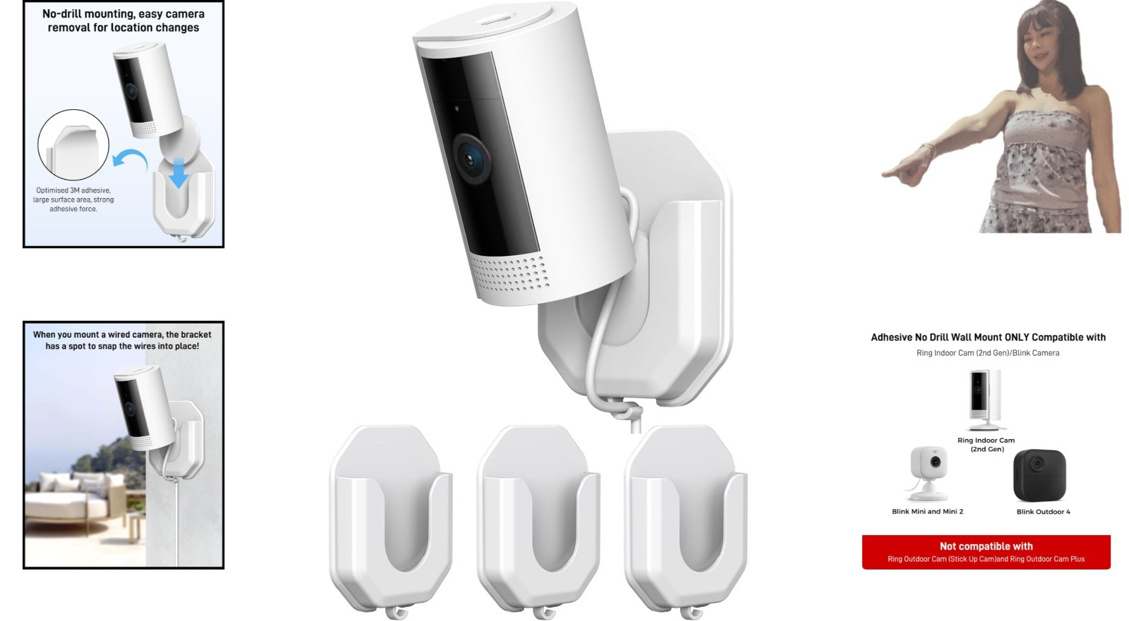 Easy Install White Adhesive Camera Bracket Set - Compatible with Ring and Blink