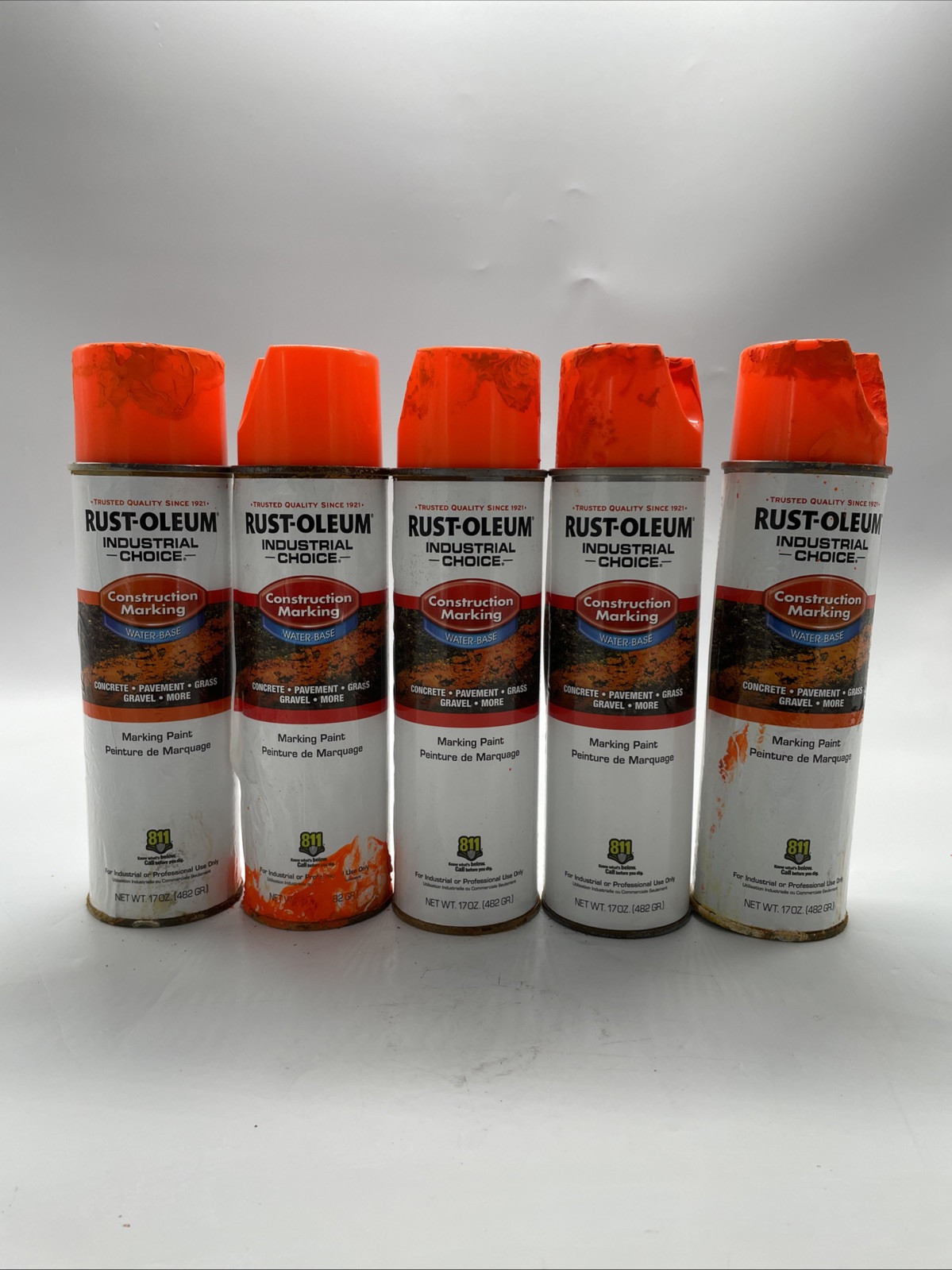 5pk Rust-Oleum 264697 Water-Base Construction Marking Paint, Orange 17oz Spray