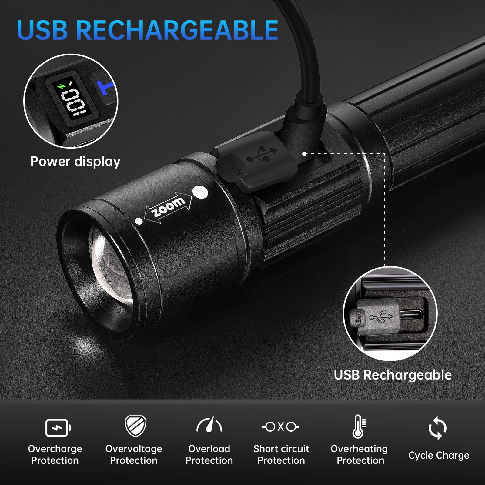 TrixHub Rechargeable Flashlights 2 Pack, Super Bright High 2Pack, Black