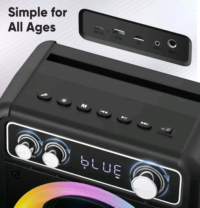 VOSOCO Karaoke Machine with 2 Wireless Microphones, Portable Bluetooth...