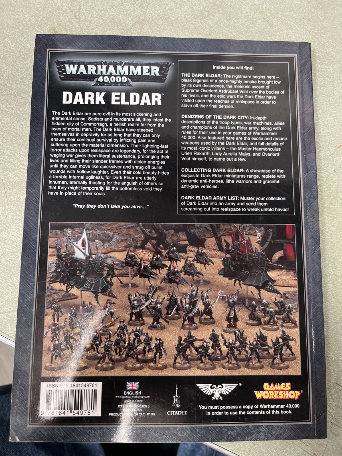2010 Warhammer 40,000 Dark Eldar Book Game Workshop