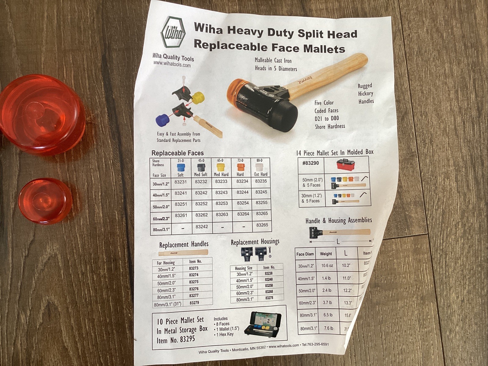 NEW Wilha Split Head Replaceable Face Mallet Lot (2) 832 Large & Small Free Ship