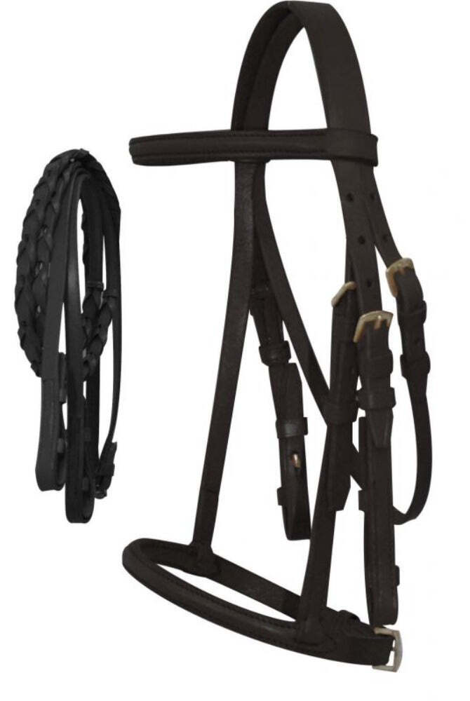 New! ENGLISH HEADSTALL w/ Raised browband Braided leather reins 4 SIZES 3 COLORS