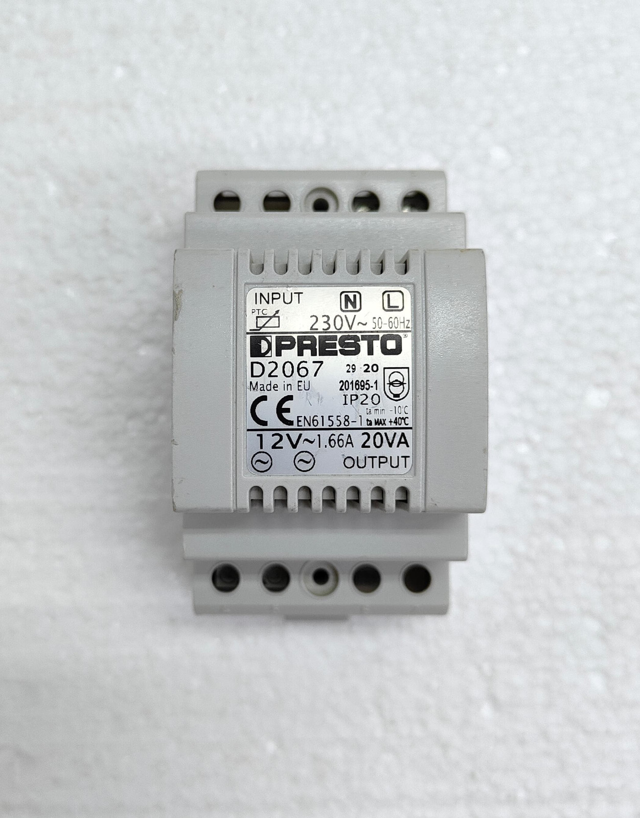 Presto D2067 Transformer 230/12V 18VA , CH#833