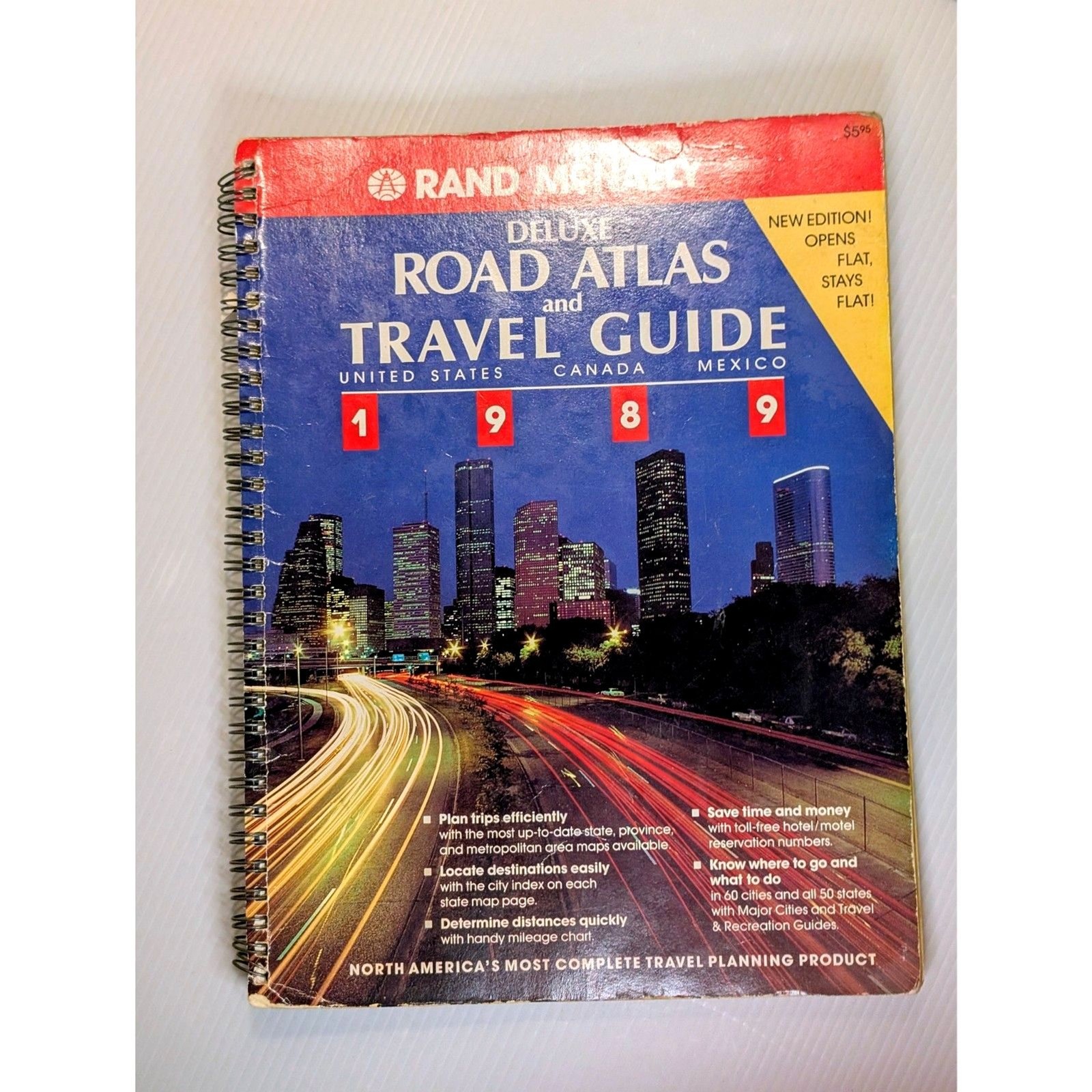 Vintage 1989 Rand McNally Deluxe Road Atlas Spiral United States Canada Mexico