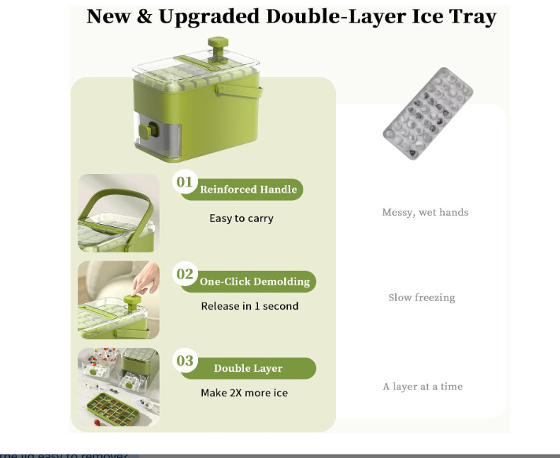 56-Cube Ice Maker with Easy Press Cap Double Layer Ice Cube Maker Ship To US