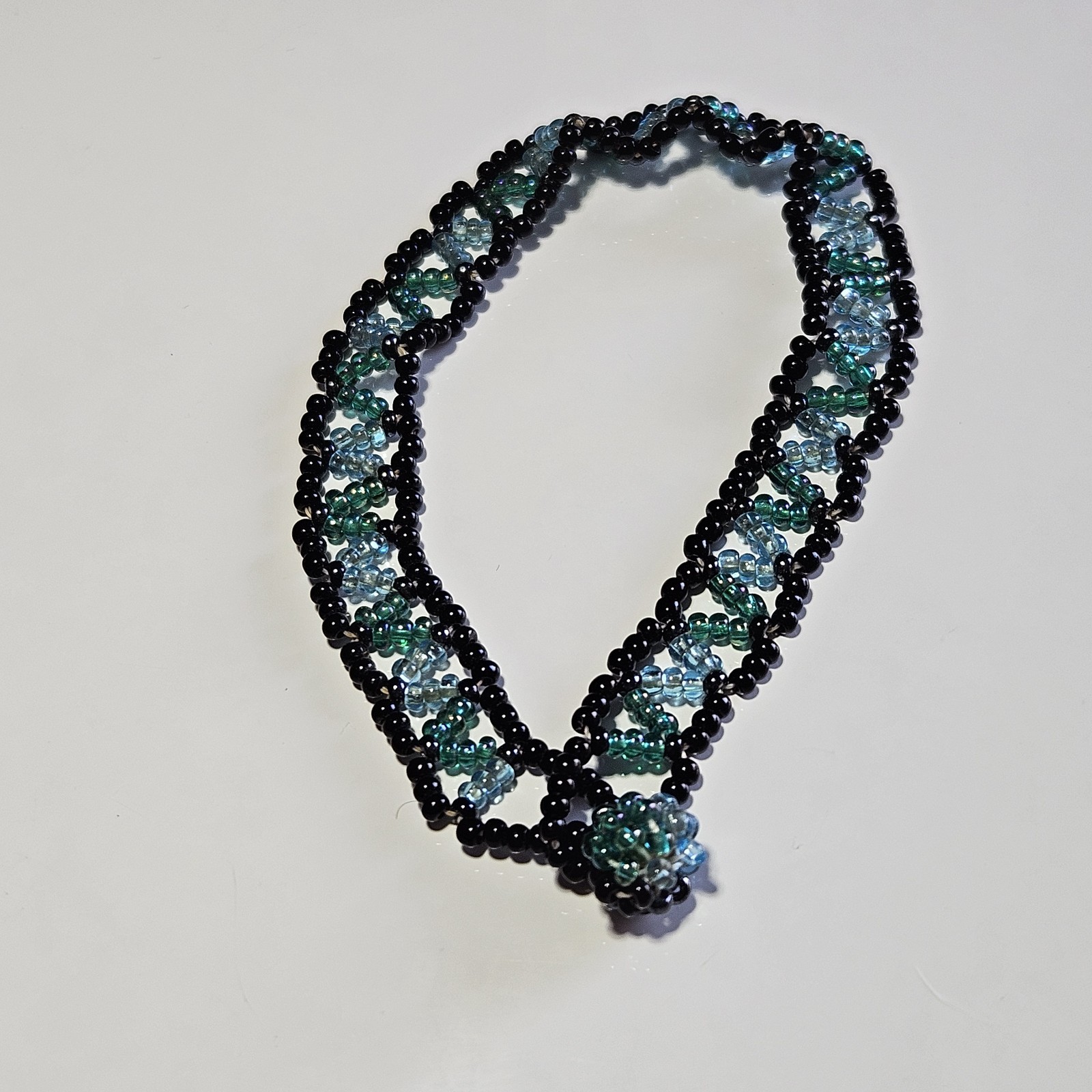 Artisan Handmade Blue And Black Seed Bead Bracelet 7"