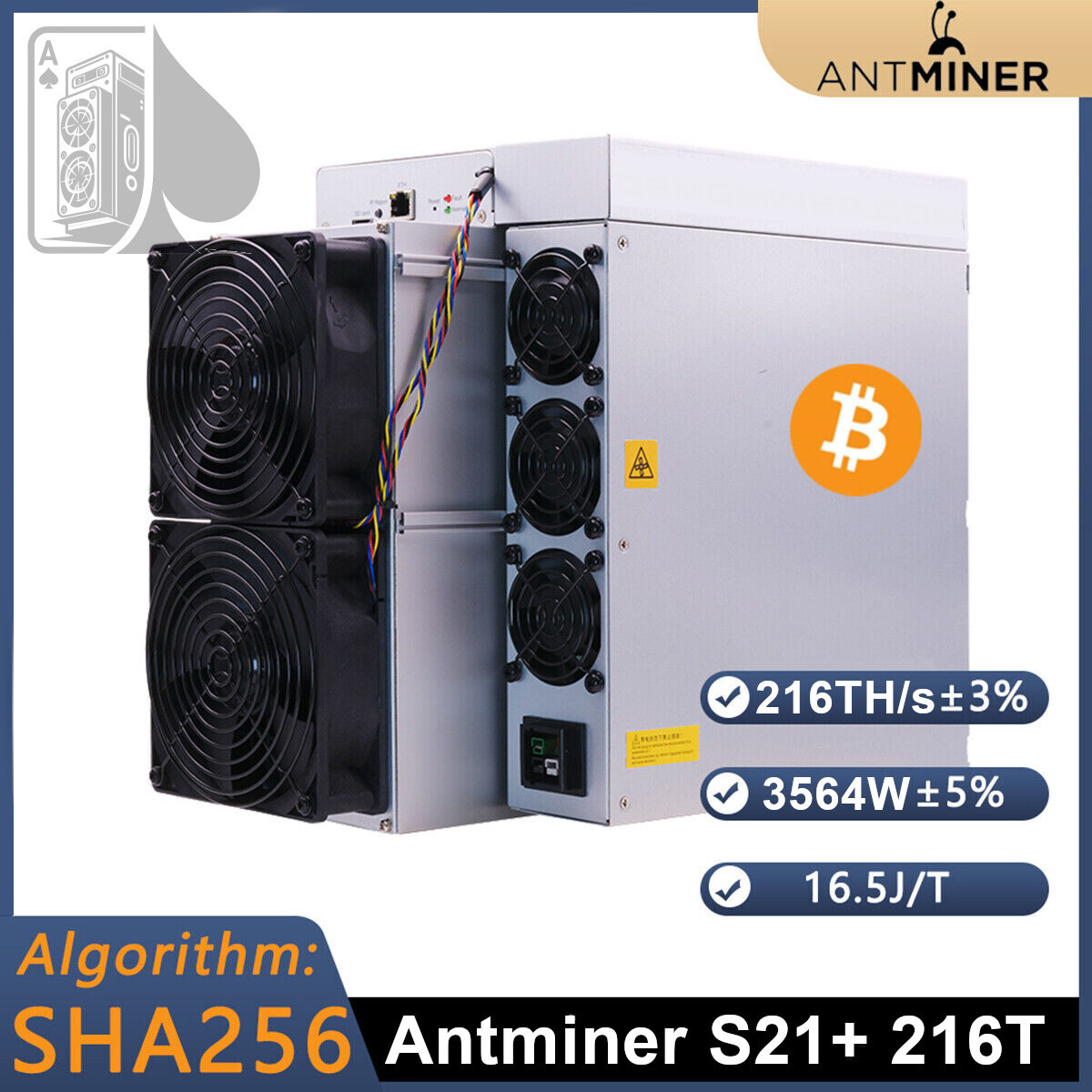 US Stock Antminer S21+ 216T 3564W SHA-256 BTC Miner ASIC Bitcoin Mining Rig