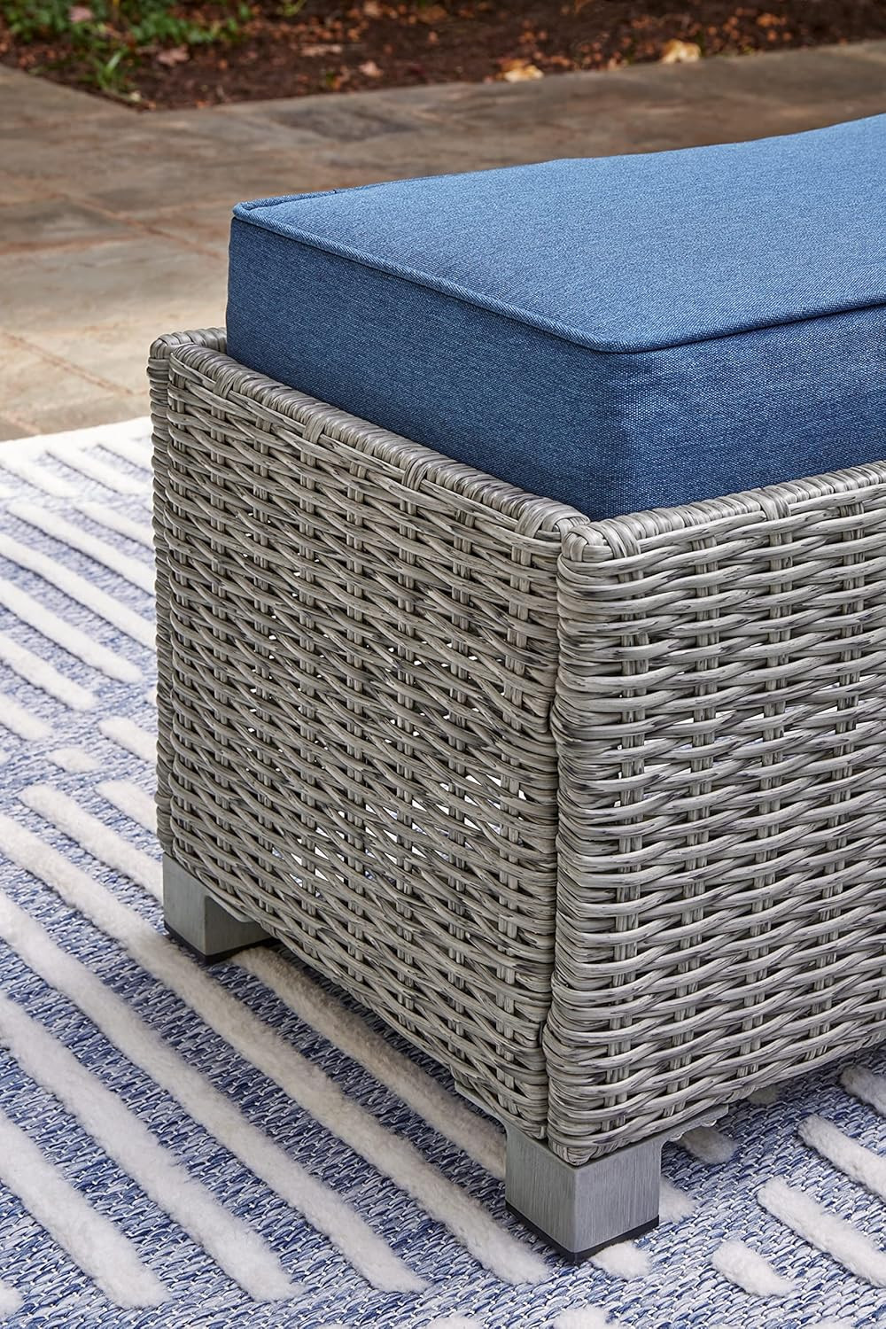 Naples Beach Casual Outdoor Bench with Weather-Resistant Cushion, Gray/Blue