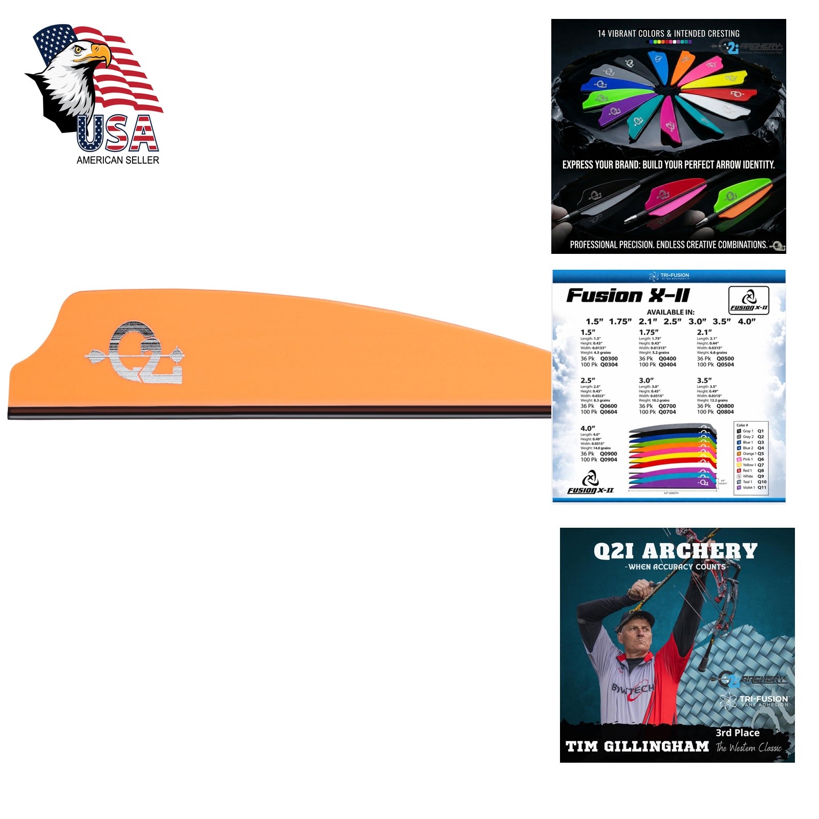 Q2i Arrow Vanes 3" Orange 36 Count