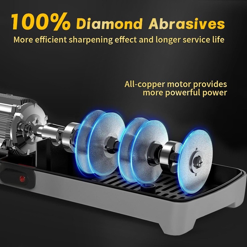 Electric Knife Sharpener for Kitchen – Professional 3-Stage 100% Diamond System