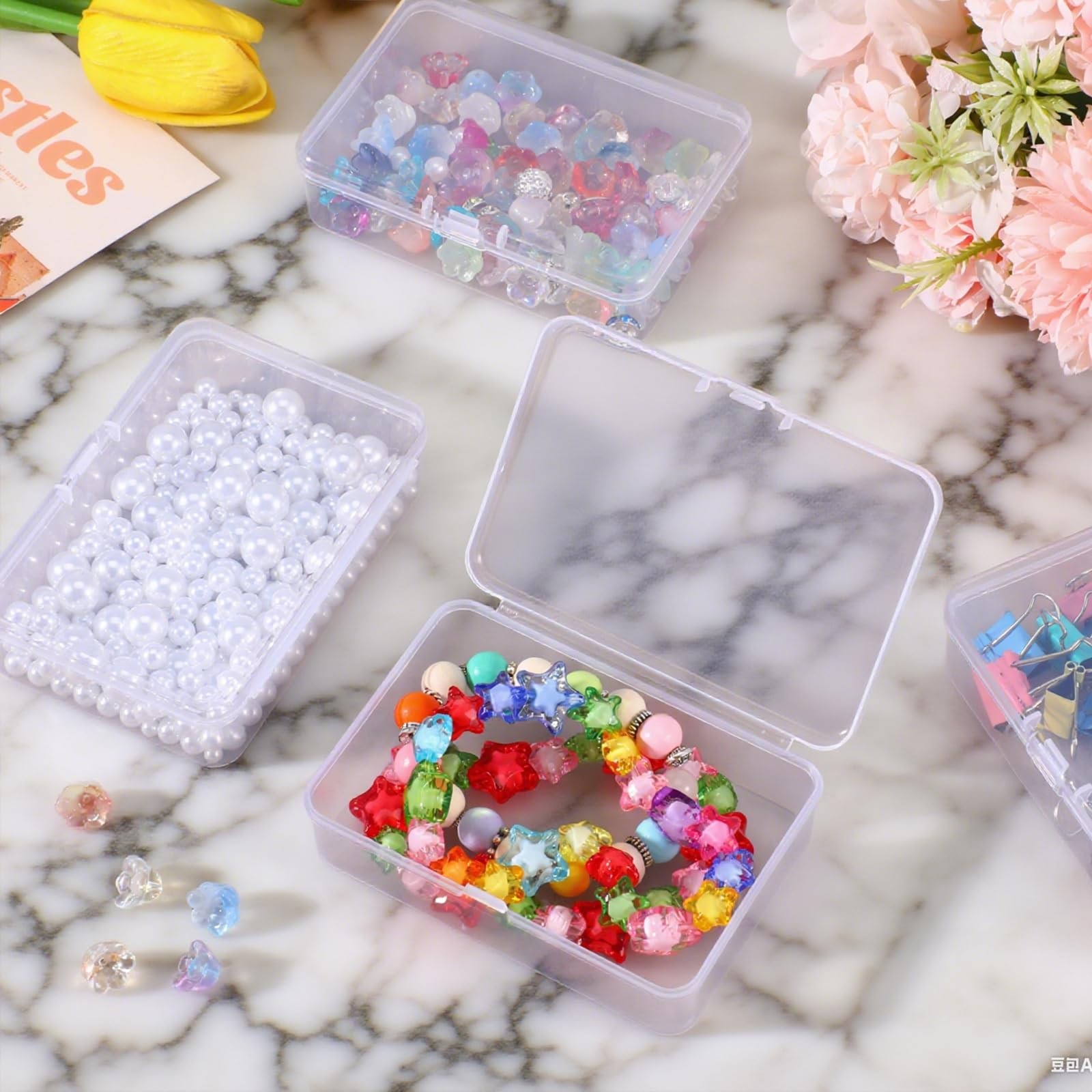 4 Pack Mini Clear Plastic Storage Box with Lid 3.7x2.5x1 Inch Organizer