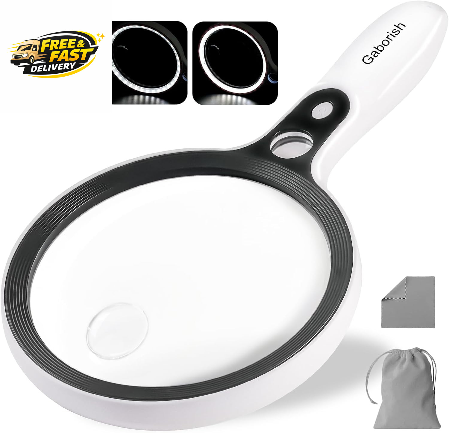 Large Magnifying Glass with 37 LED Light, 10X 20X 45X Handheld Illuminated Light