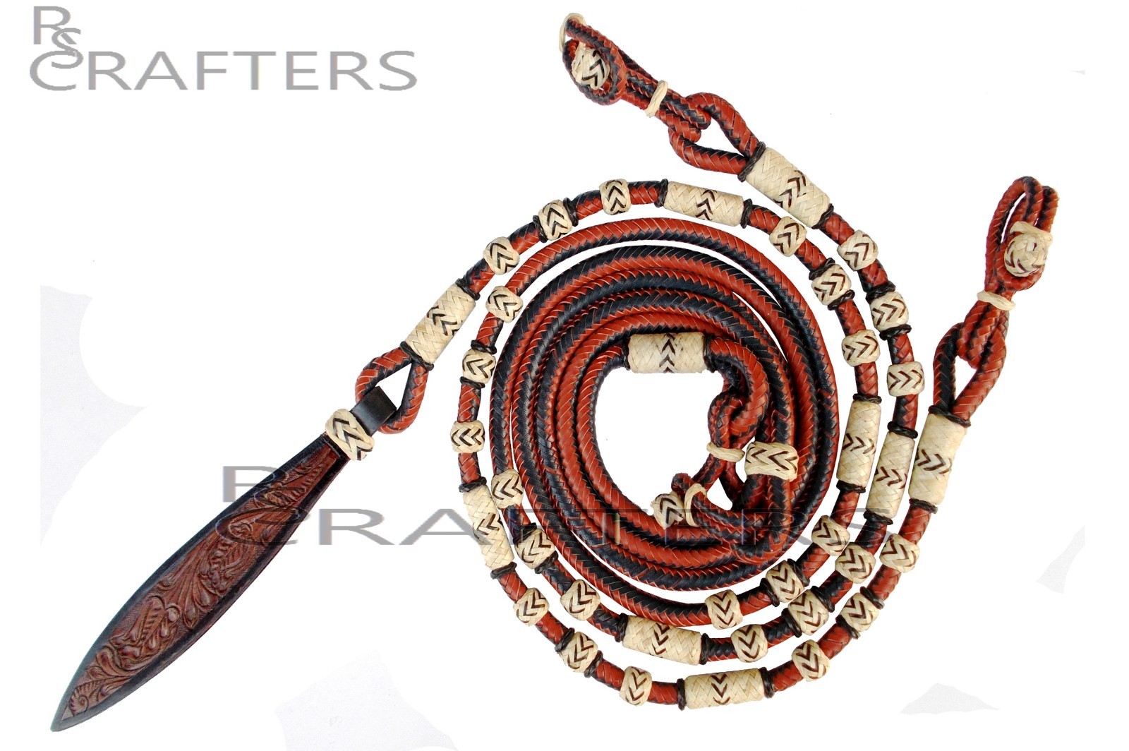 Multicolor Ranch Rope Knots Raw Hide Leather Horse Tack Show Romal Romel Reins