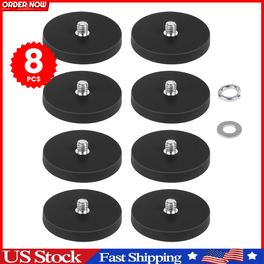 8 Pack Neodymium Magnet Rubber Coated Mounting Magnets with 1/4-20 Studs for lig