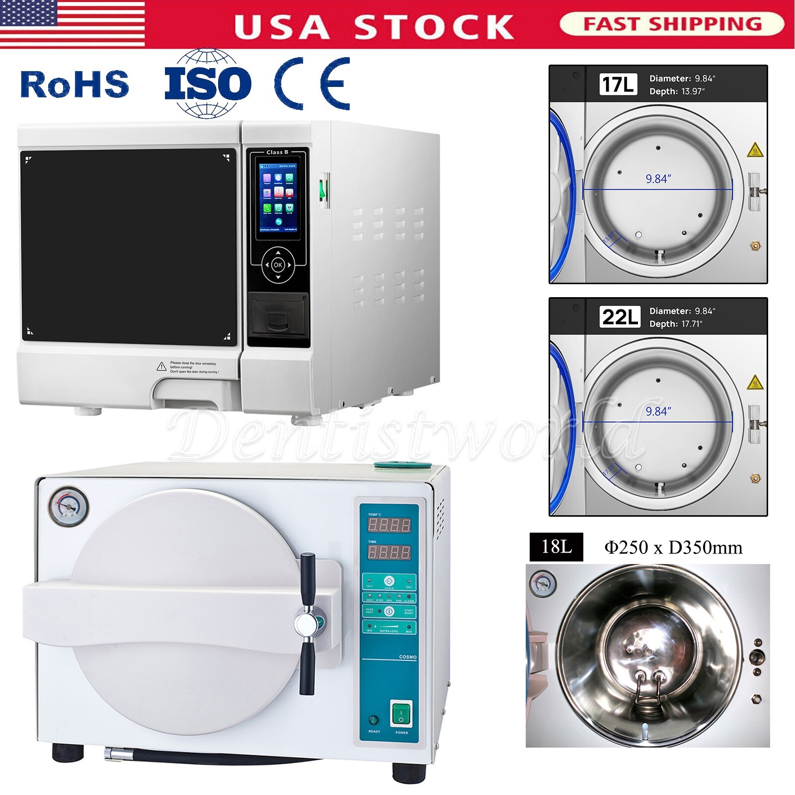 Dental Class B Autoclave Vacuum Steam Sterilizer Built-in Printer Drying USA