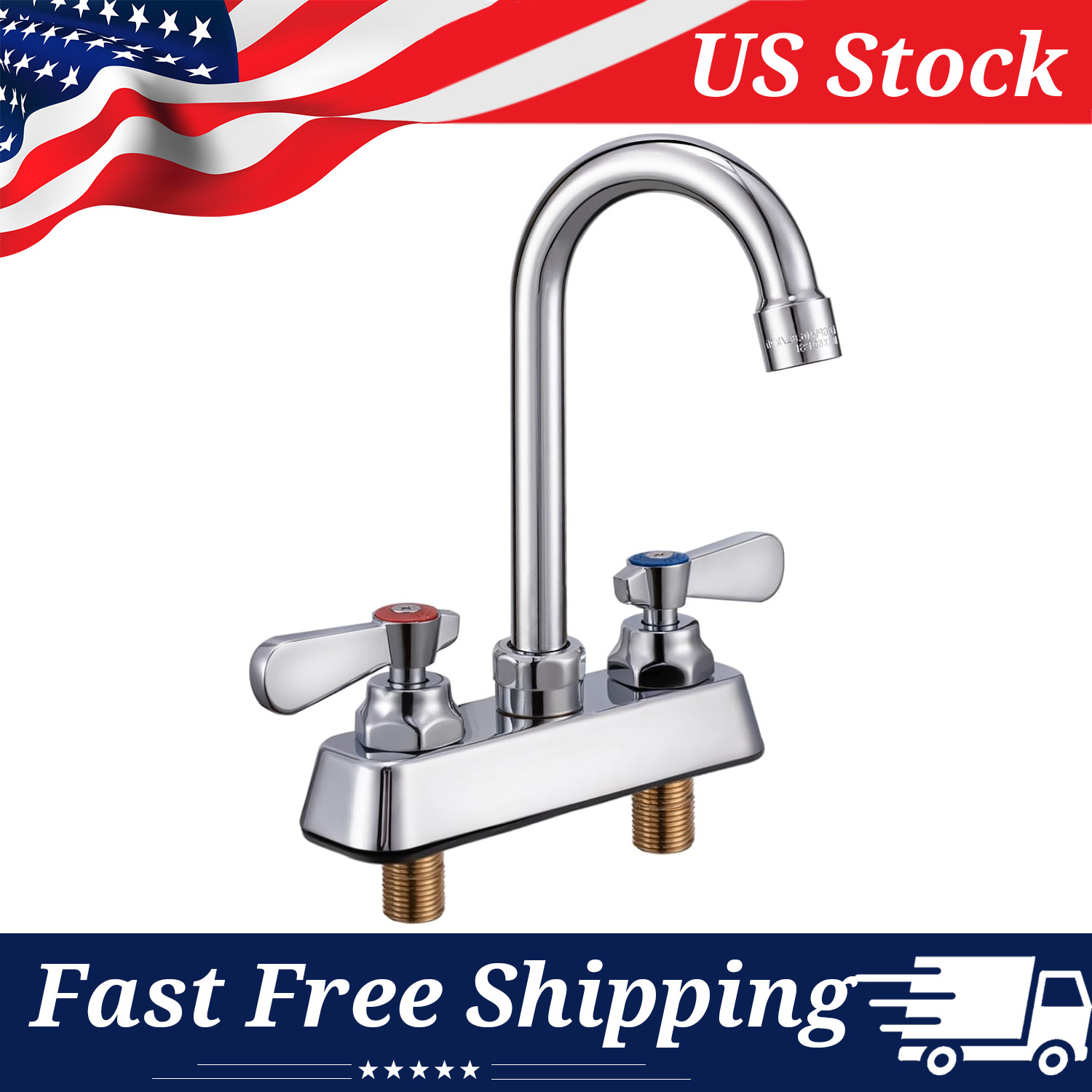 4" Center Deck Mount Faucet All Metal 3-1/2" Gooseneck Swivel Spout