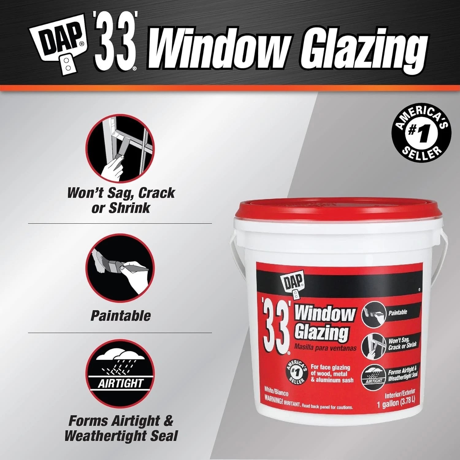 Professional Grade Window Putty, White, 1 Gal