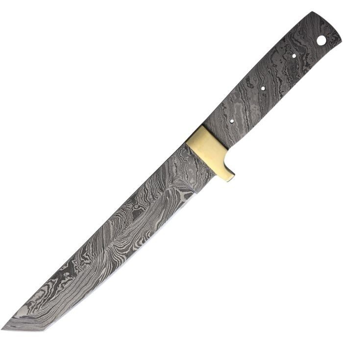 Knifemaking Fixed 7.25" Damascus Steel Tanto Full Tang Blade With Brass Guard