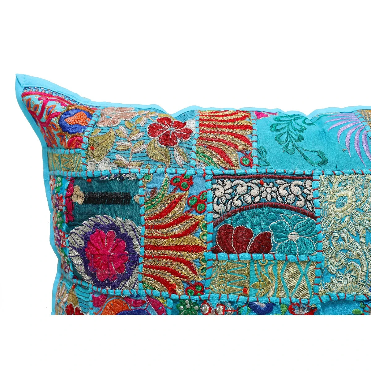 Handmade Boho Patchwork Cushion Vintage Turquoise Throw Pillow Cover 40x60 cm