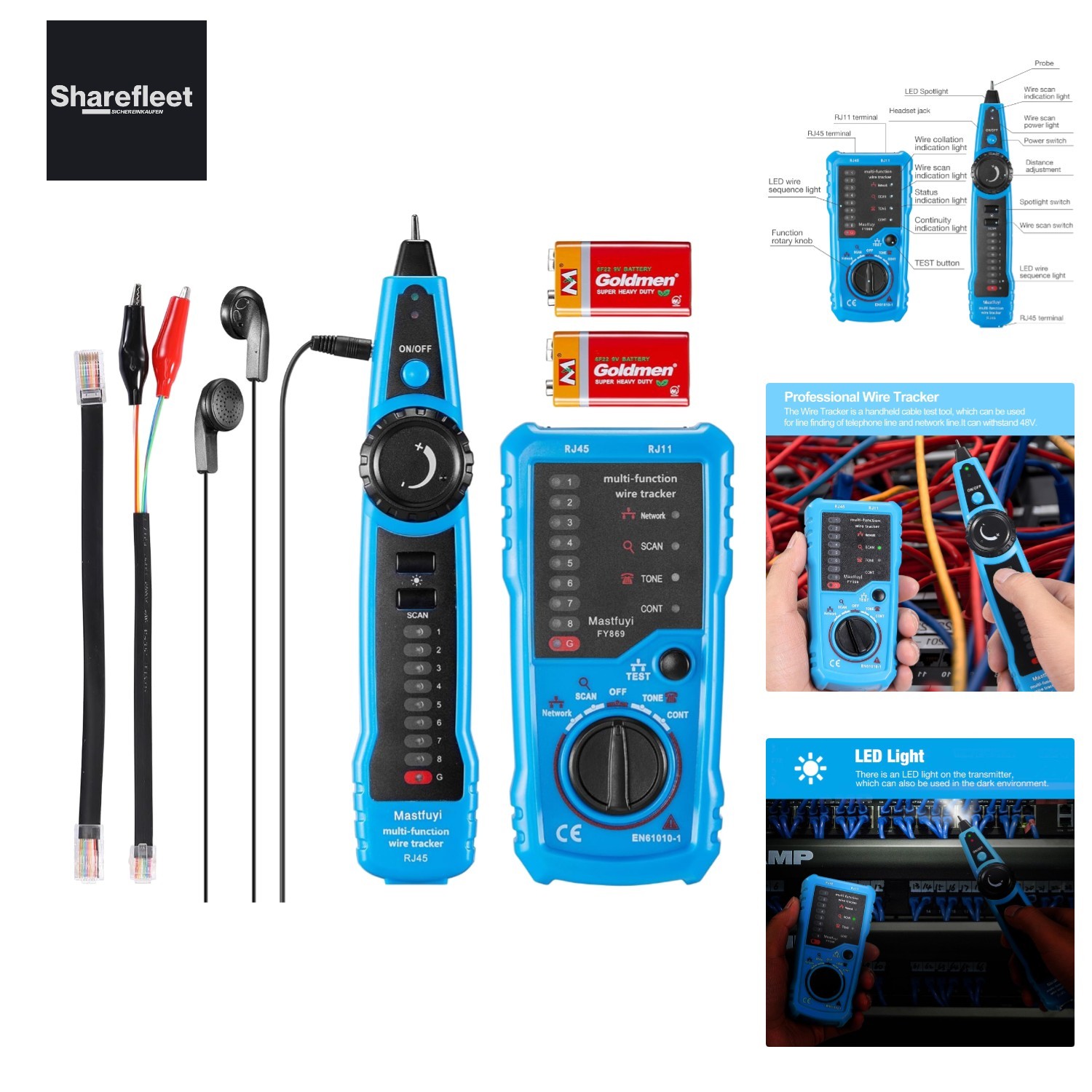 Network Cable Tester, Wire Tracker Multifunction, Tracer with Probe Sound, RJ11...