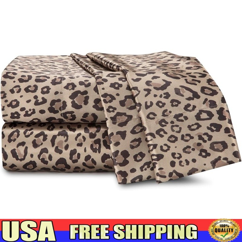 Satin Bed Sheet Set 4 Piece Silky Soft Cheetah Print Durable Easy Care New