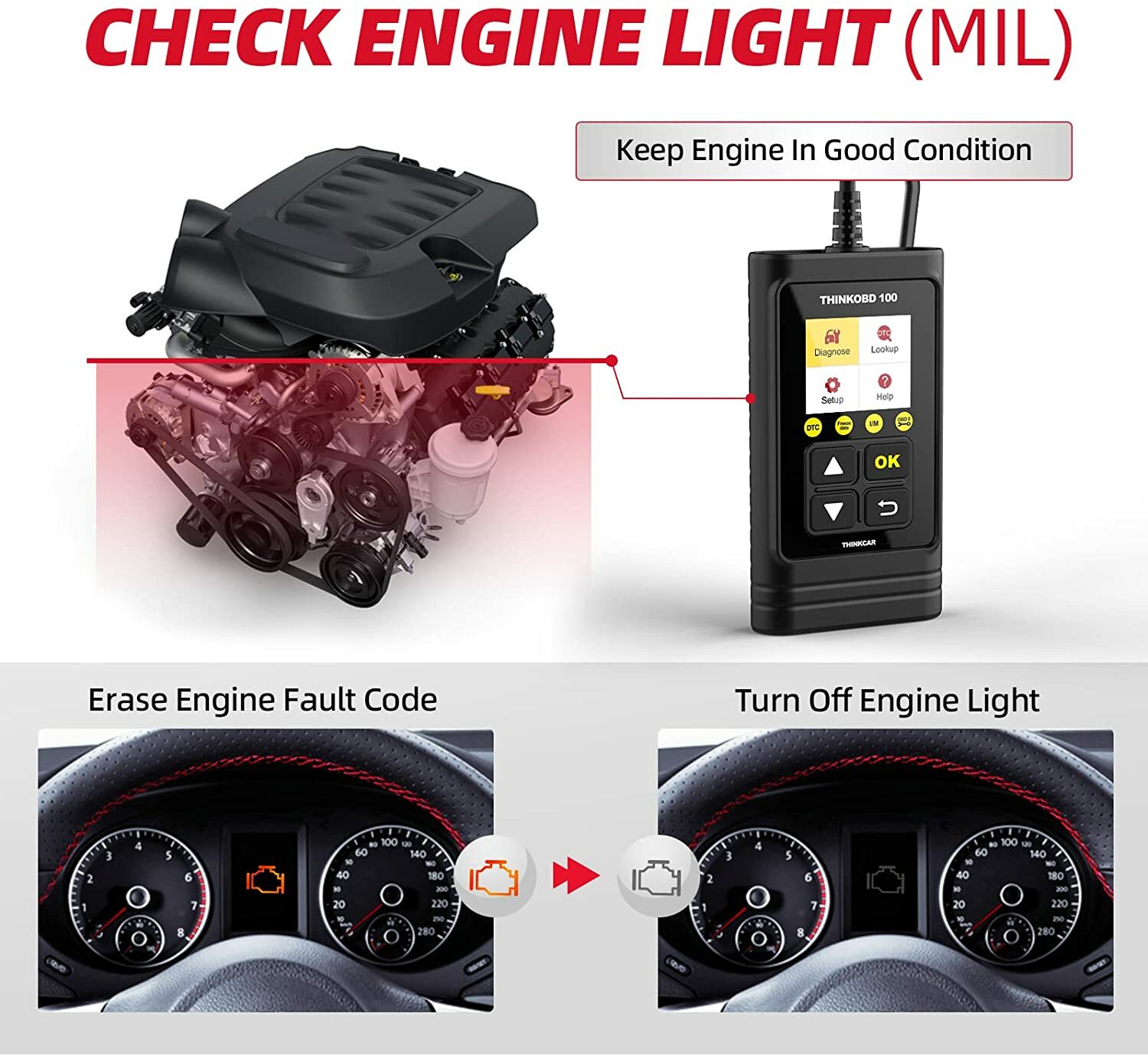 THINKCAR Full OBD2 Car Engine Code Reader THINKOBD100 Diagnostic Auto Scan Tool