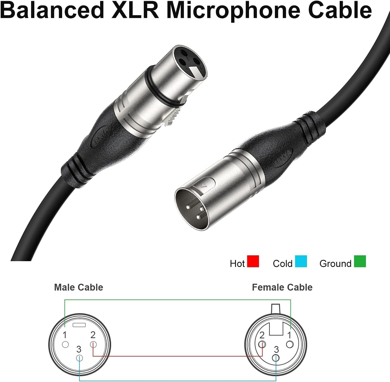 XLR Cable 25ft 10 Pack, Premium Balanced Microphone Cable, 3-Pin XLR