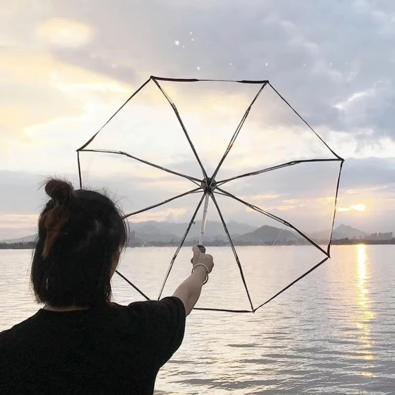 1pc-Korean Transparent Umbrella Folding Automatic Open And Close Umbrella Mori T