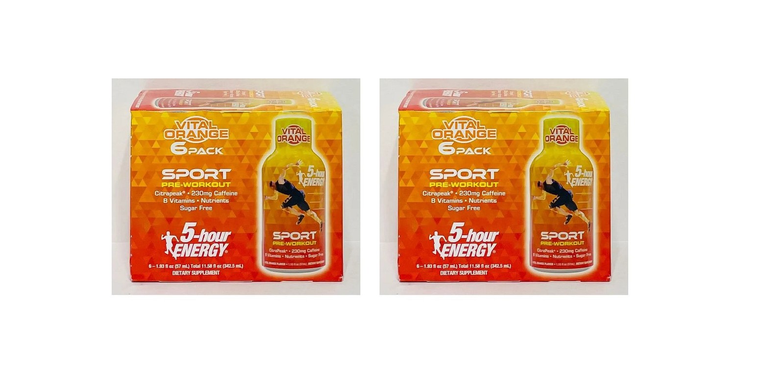 New Lot (2) x 5-Hour Energy Sport Pre-Workout Vital Orange 6-Pack (Exp 07/27)