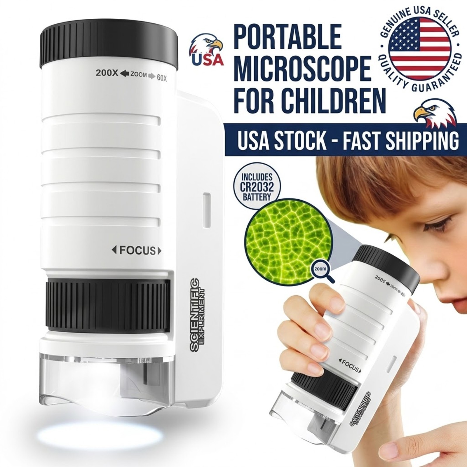 Children's Handheld Portable Microscope Optical HD LED Light Science Toy