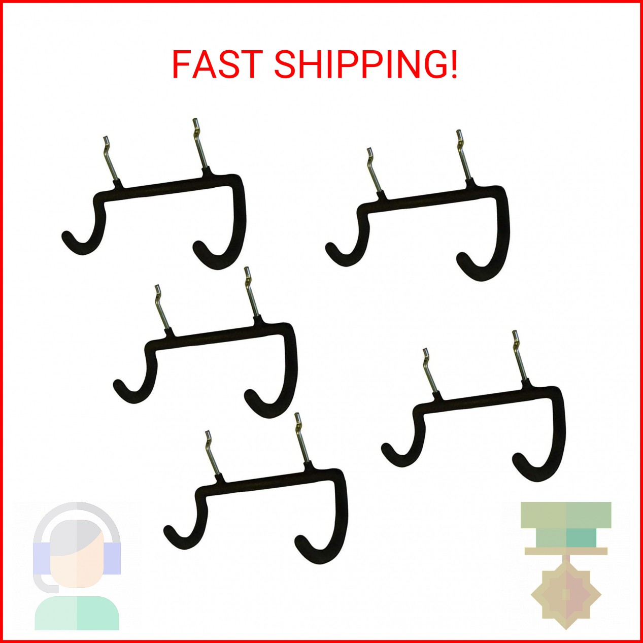Menecor 5PCS Pegboard Drill Holder with Double Hooks and Accessories Bag for Pow