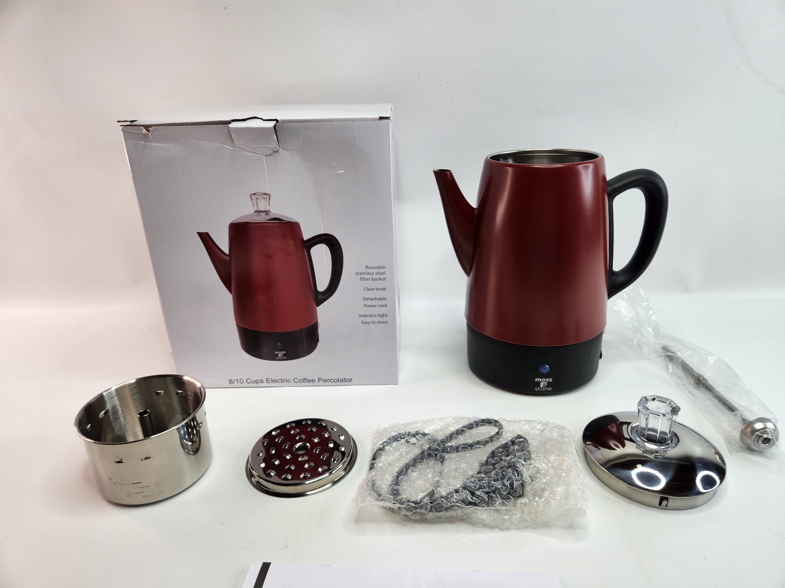 Moss & Stone Electric Coffee Percolator – Red Body Coffee Maker EPMRD-8MS
