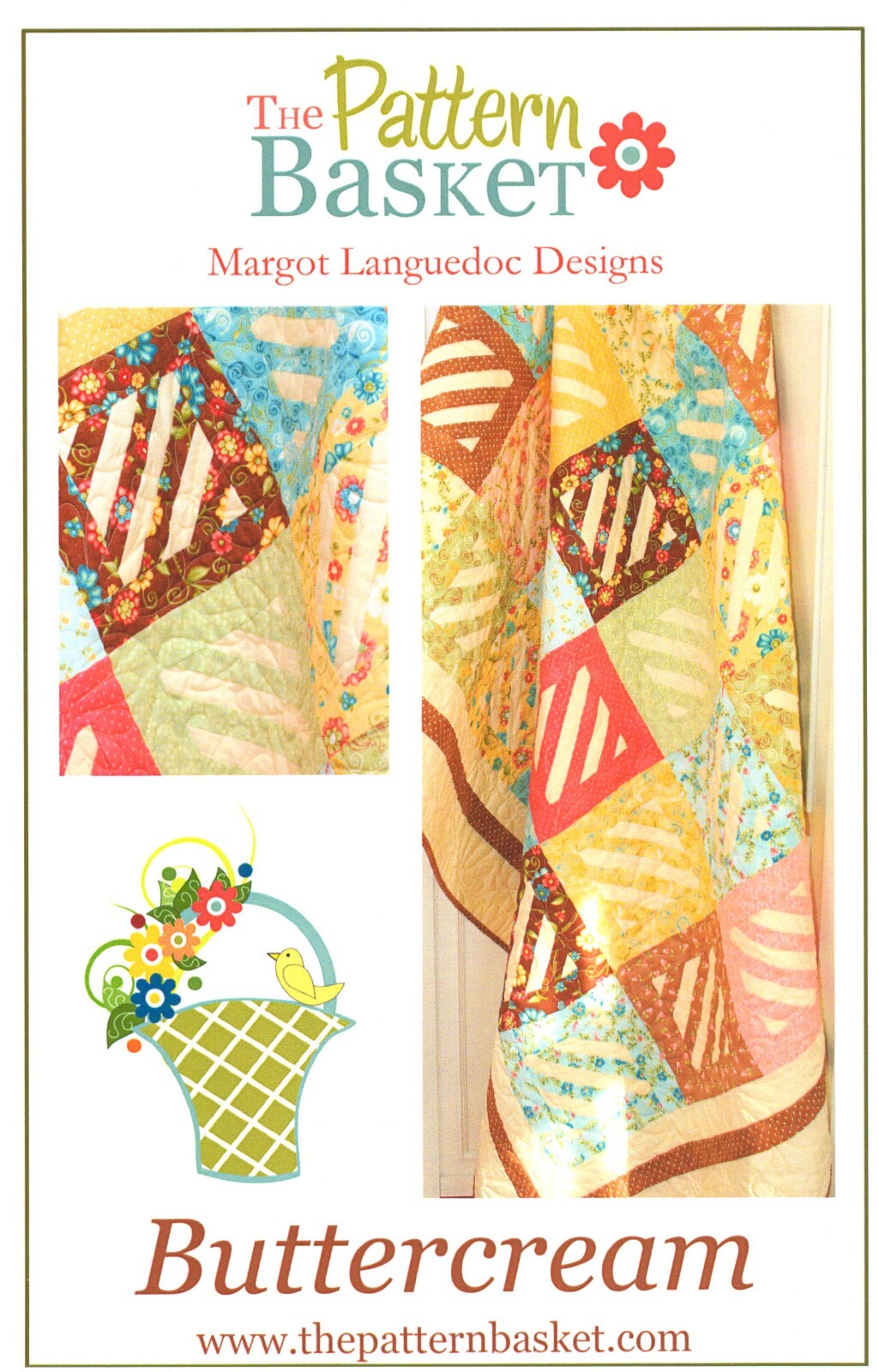 The Pattern Basket ~ BUTTERCREAM ~ Finished quilt measures: 64" x 73-1/2"