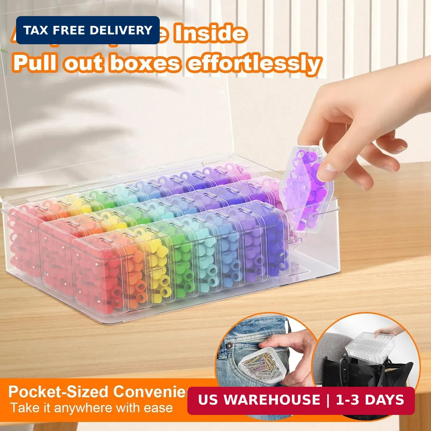 Bead Organizer Box, 30 Pcs Clear Plastic Storage Containers Features Hinged Lid