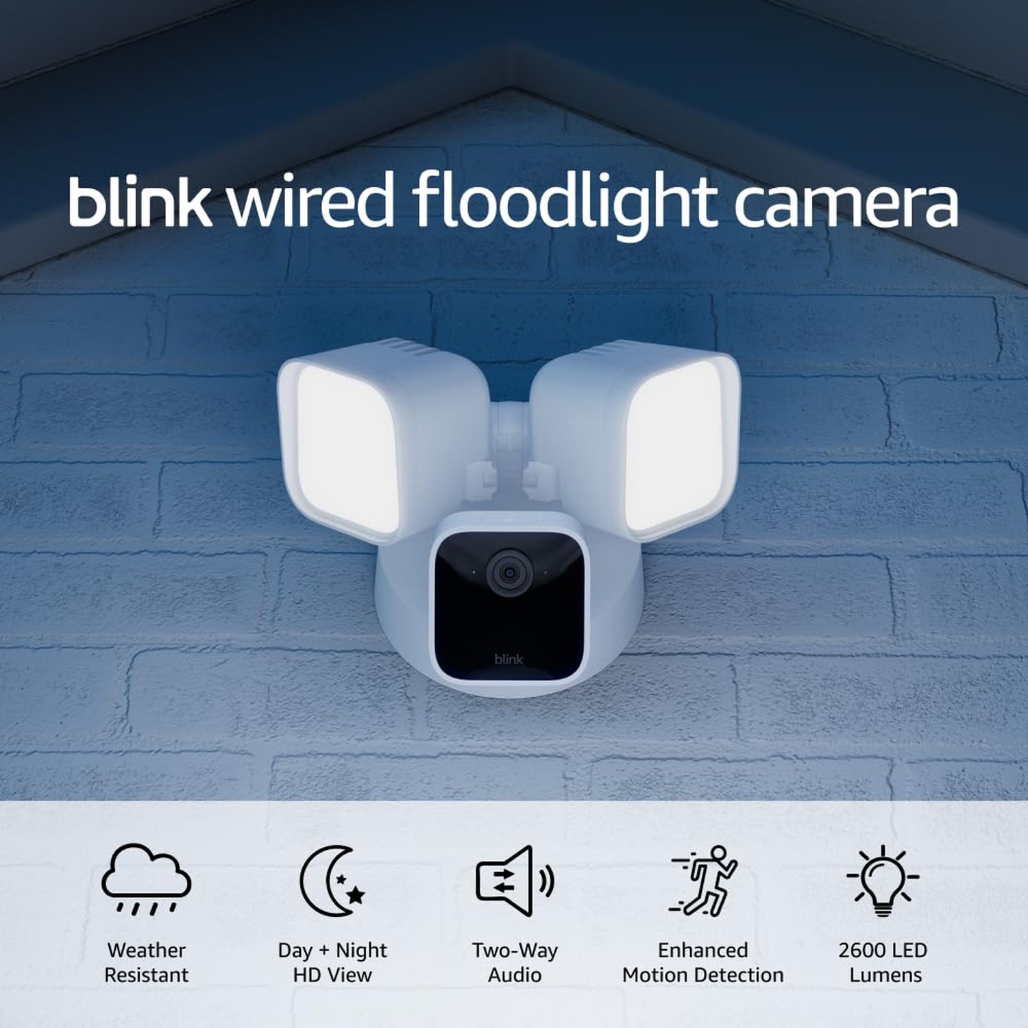 Blink Wired Floodlight Camera, Smart security camera, 2600 lumens, HD live vi...